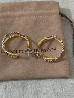 David Yurman Two-Tone Twisted Hoop Earrings
